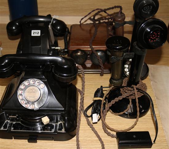 A collection of Bakelite telephones